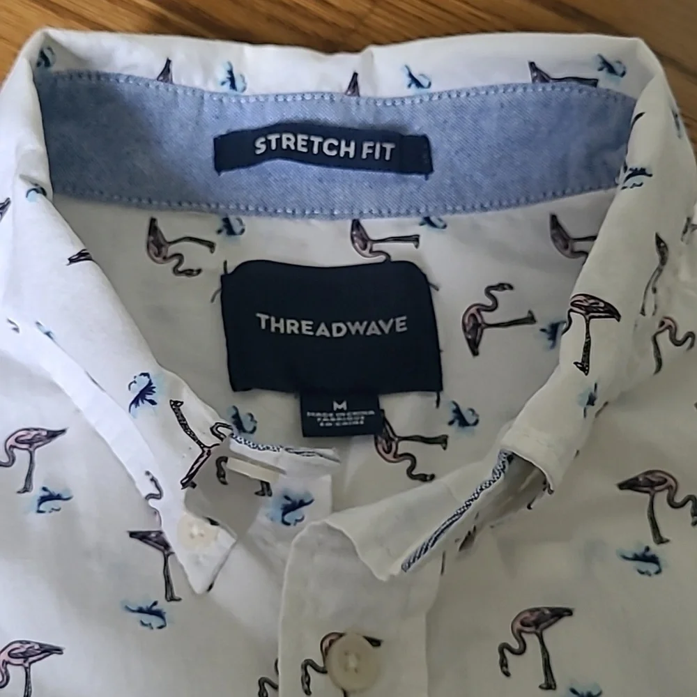 Threadwave Shirt Men's Flamingos Short Sleeve Button-Down, M